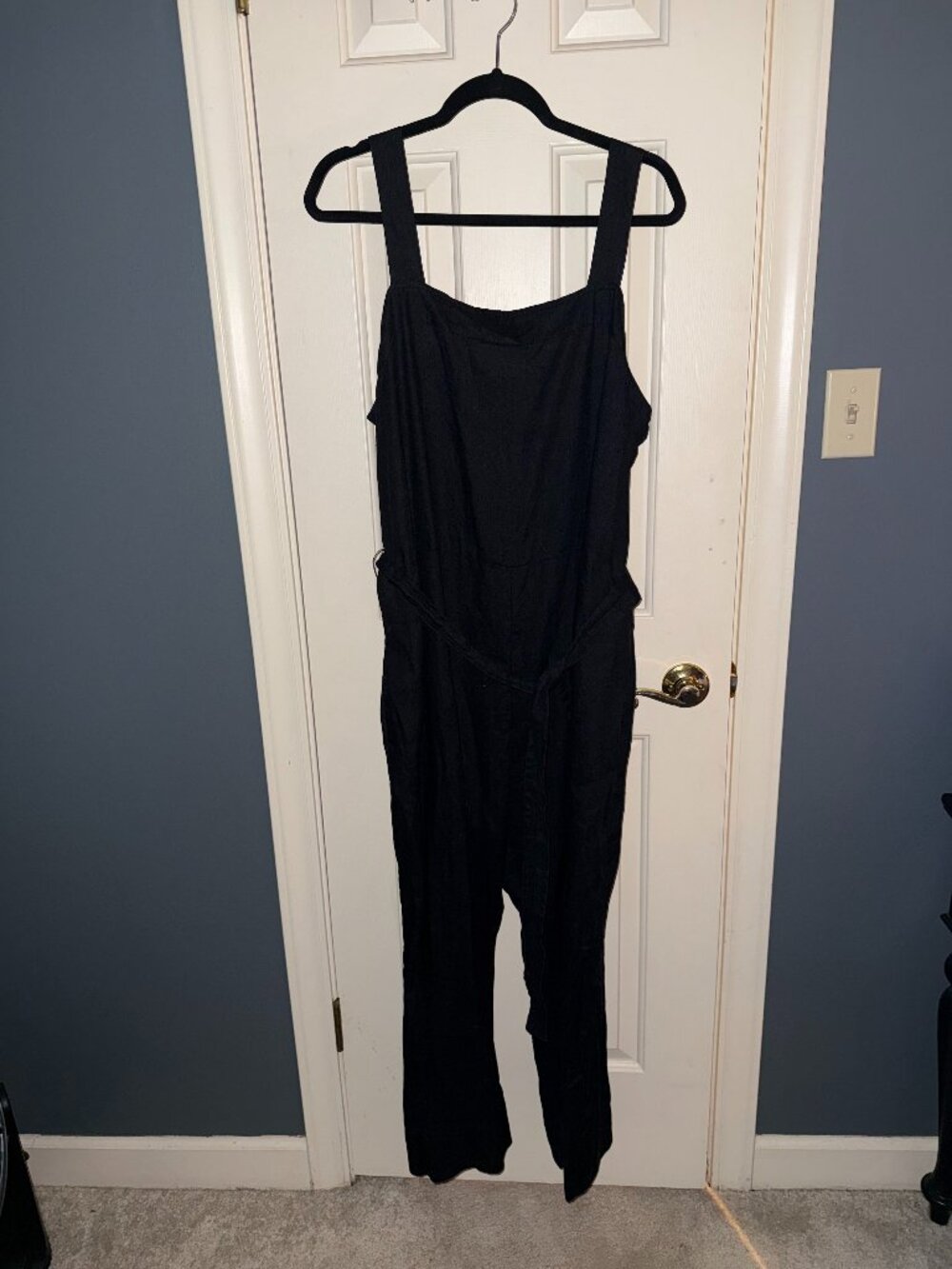 Quince Black Sleeveless Tie Waist Jumpsuit XL